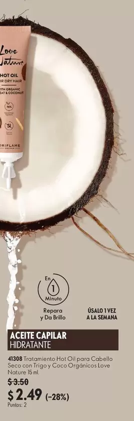Love - ACEITE CAPILAR HIDRATANTE 41308 Tratamiento Hilo Oligoena Cabello Seco con Triglicery Coco Oligosacaridos