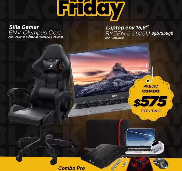Pro - Silla Gamer ENV Olympus Core + Laptop env 15,6" RYZEN 5 5625U 8gb/256gb