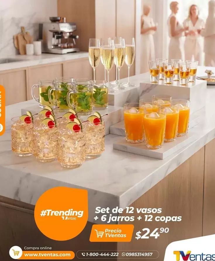 Set de 12 vasos + 6 jarros + 12 copas