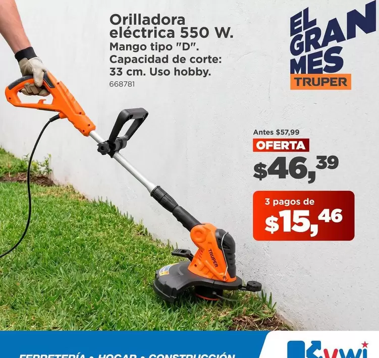 Mango - Orilladora eléctrica 550 W. tipo "D". Capacidad de corte: 33 cm. Uso hobby. 668781