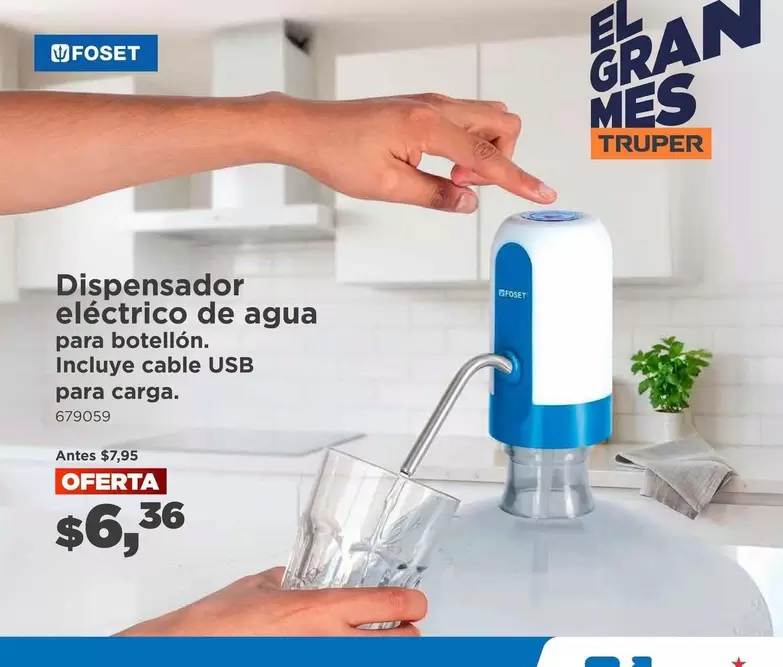 Dispensador eléctrico de agua para botellón. Incluye cable USB para carga. 679059