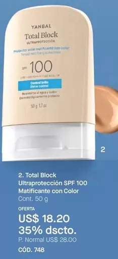 Yanbal - Total Block Ultraprotección SPF 100 Matificante con Color
