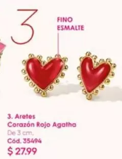 Rojo - Aretes Corazón Agatha Cód. 35494