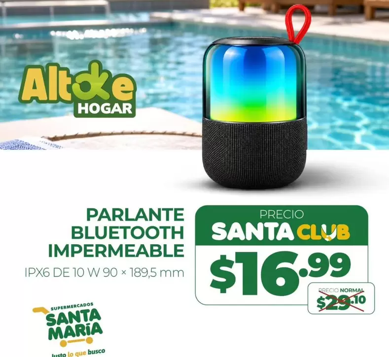María - PARLANTE BLUETOOTH IMPERMEABLE IPX6 DE 10 W