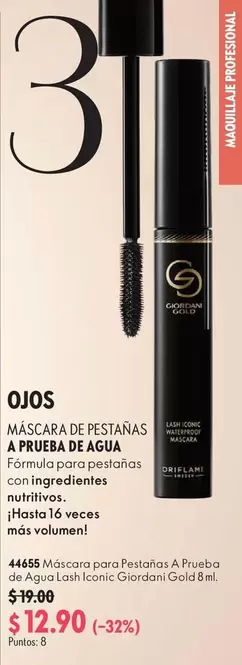 Oriflame - 44655 Máscara de Pestanas A Prueba de Agua Lash Iconic Giordani Gold 8ml