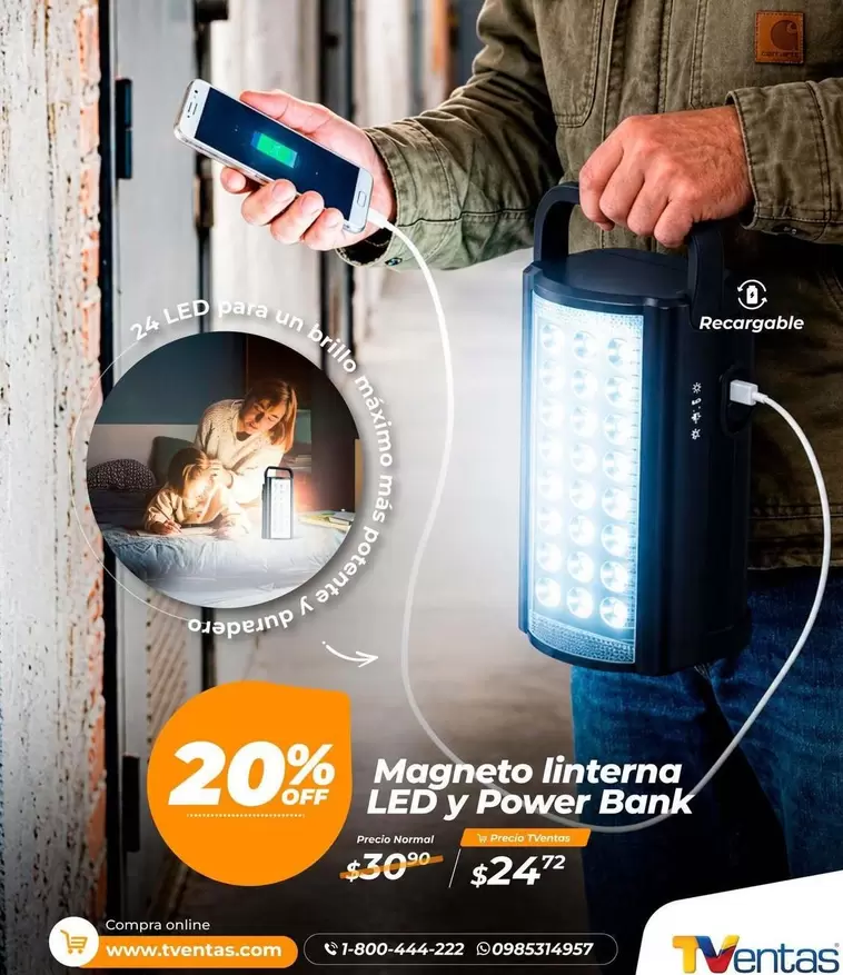 Magneto linterna LED y Power Bank