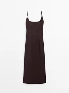 Vestido midi tirantes mezcla algodón
