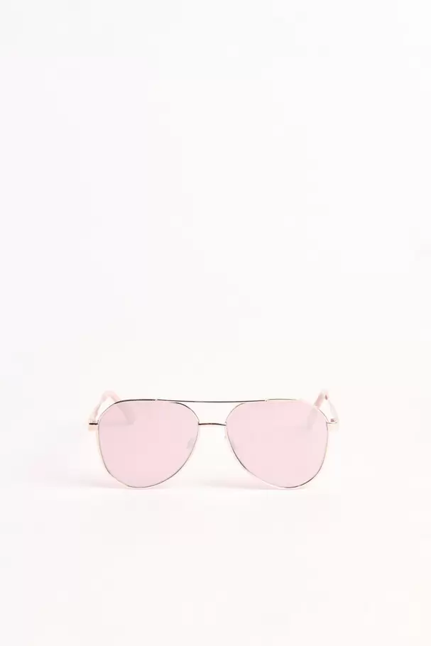 gafas de sol silueta marco piloto dorado con lente rosa.