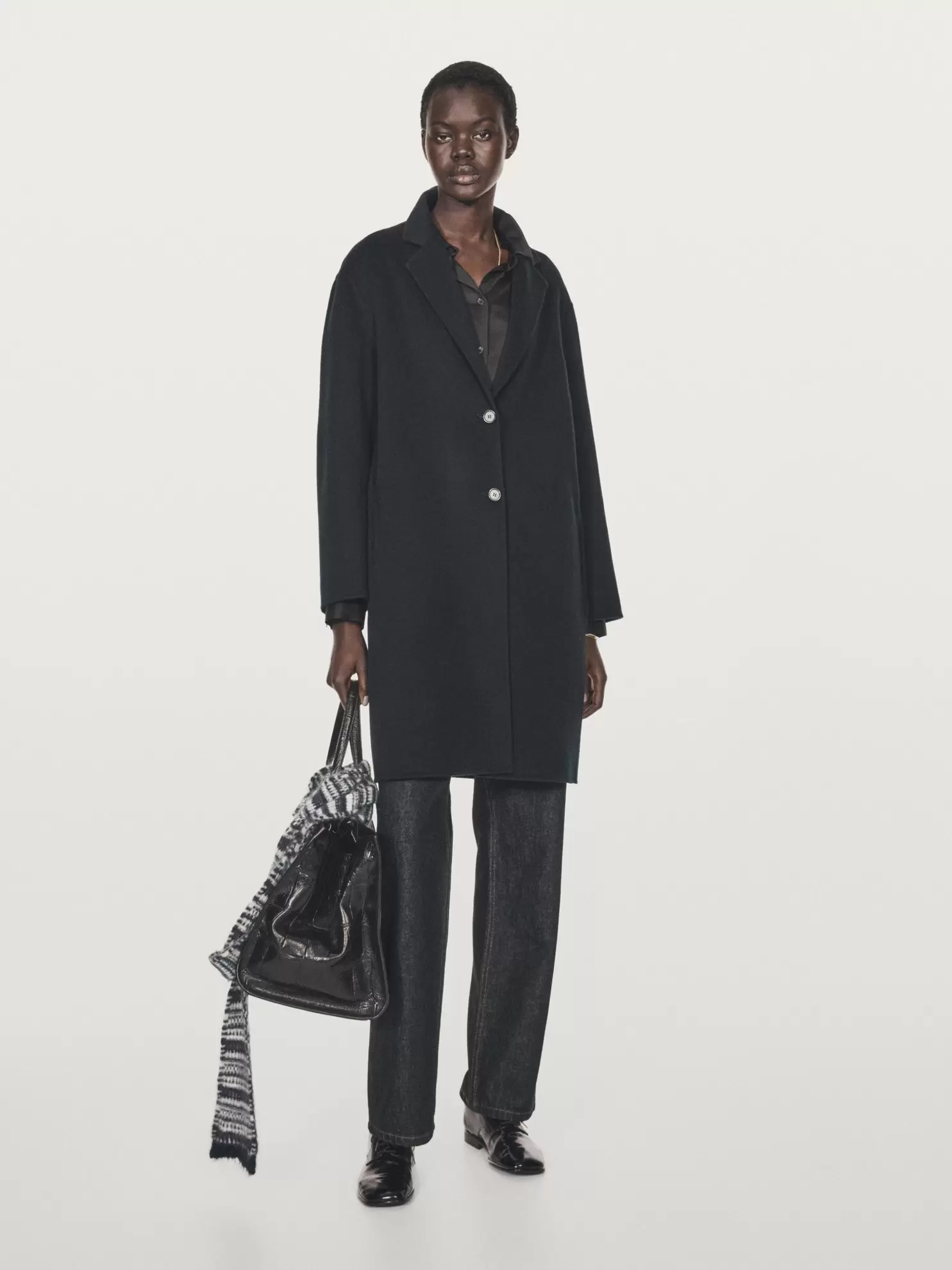 Abrigo largo dos botones mezcla lana