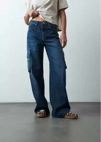 Jean Wide Leg tiro medio tipo cargo