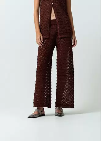 Pantalón tejido Palazzo tiro medio con efecto brillo