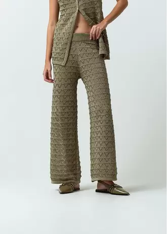 Pantalón tejido Palazzo tiro medio con efecto brillo