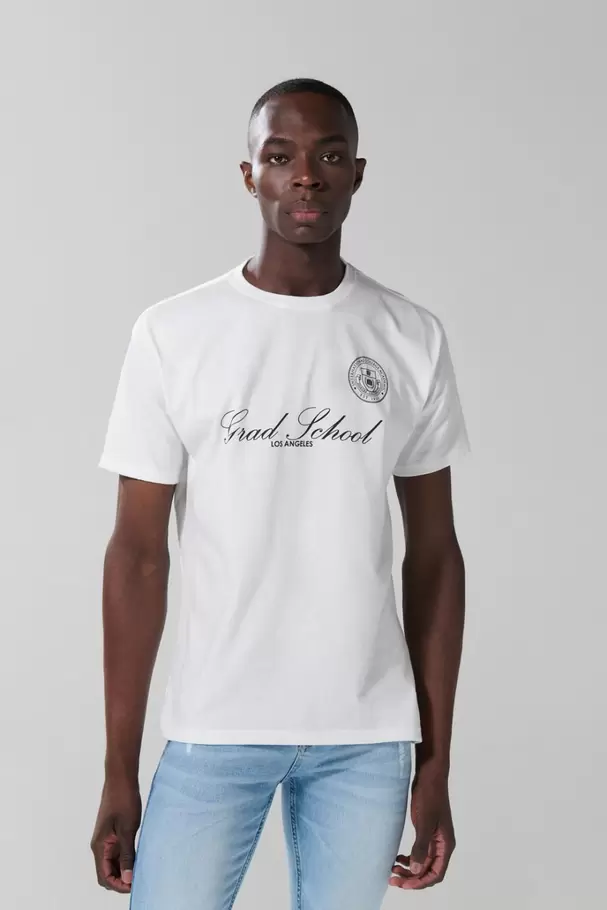 Camiseta holgada crema manga corta con arte college