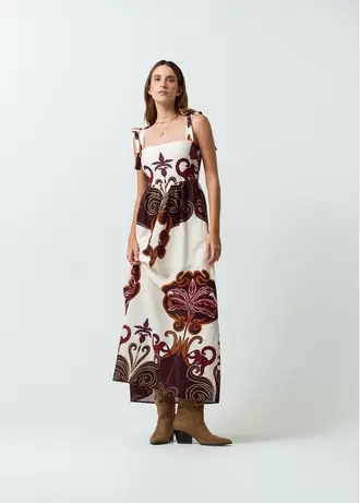 Vestido largo estampado en efecto lino