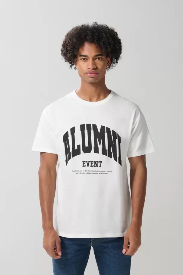 Camiseta crema college con manga corta en algodón