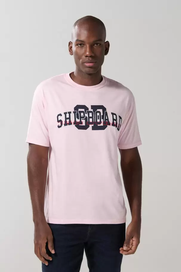 Camiseta college unicolor en algodón con manga corta