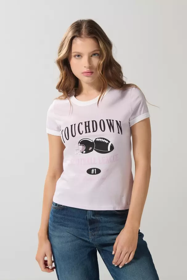 Camiseta unicolor college manga corta con contrastes