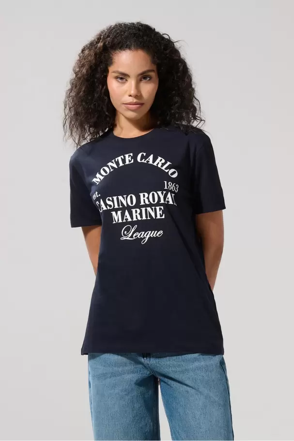 Camiseta en algodón college azul con manga corta