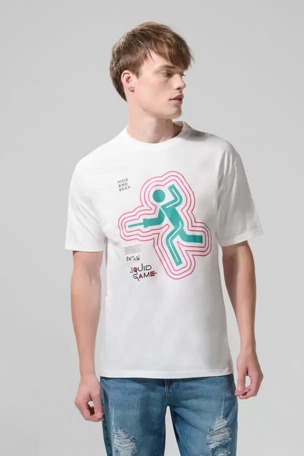 Camiseta de Squid Game crema clara con cuello redondo