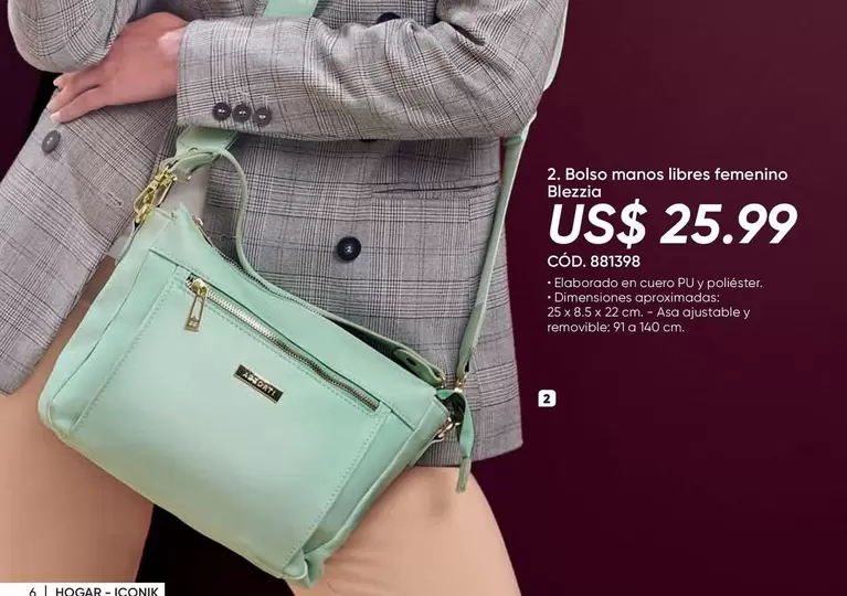 Bolso manos libres femenino Blezzia CÓD. 881398