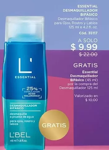 L'bel - ESSENTIAL DESMAQUILLADOR BIFÁSICO Cód. 35117
