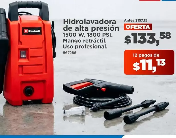 Mango - Hidrolavadora de alta presión 1500 W, 1800 PSI. retráctil. Uso profesional. 867286