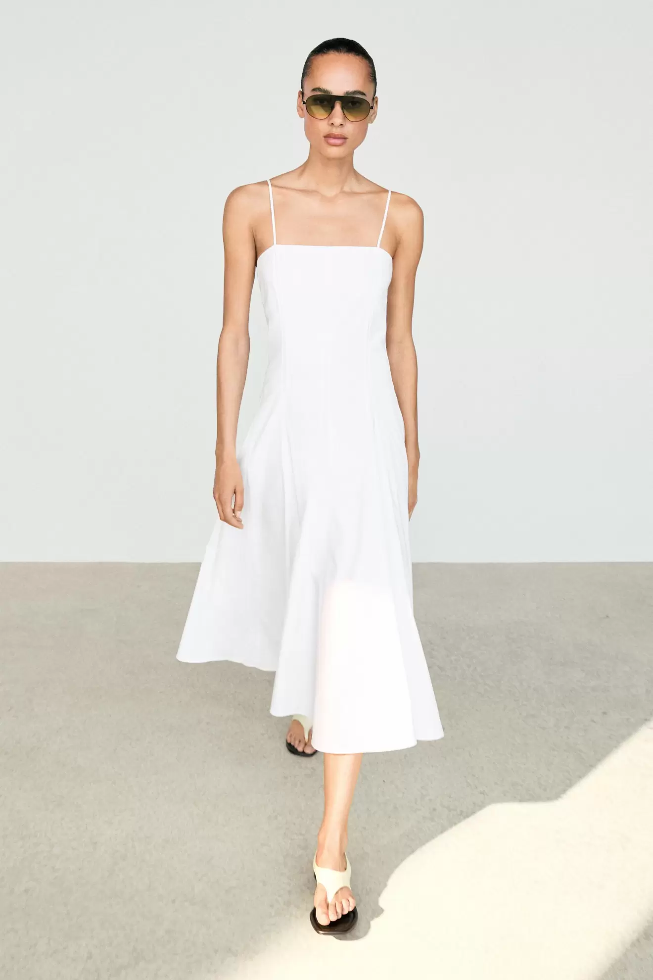 Vestido midi tirantes popelín