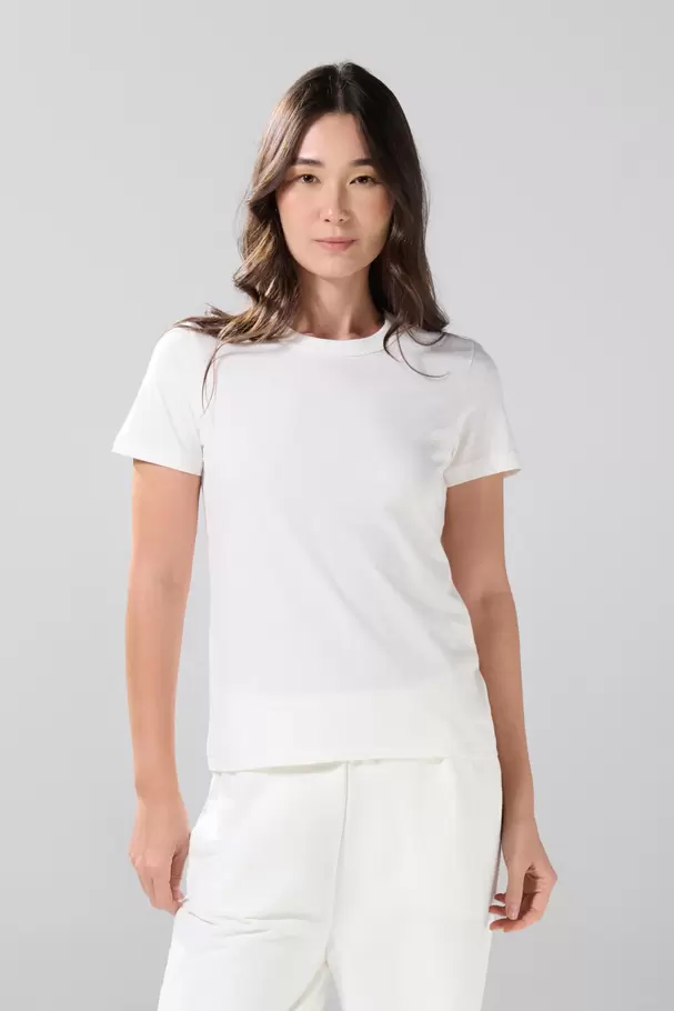 Camiseta ajustada cuello redondo unicolor en algodón
