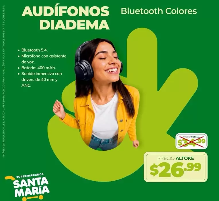Santa Maria - AUDÍFONOS DIADEMA Bluetooth Colores