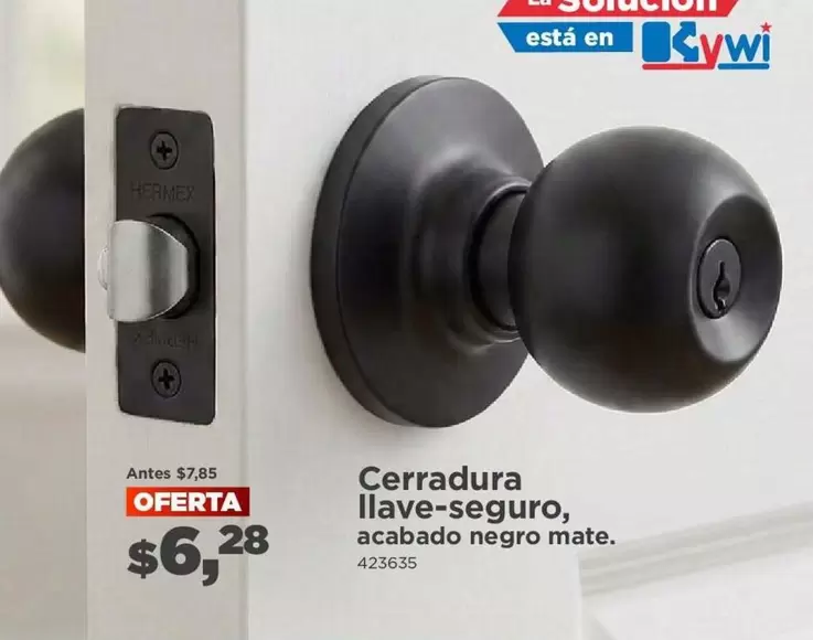 Negro - Cerradura llave-seguro, acabado negro mate. 423635
