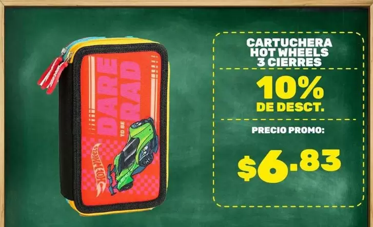 CARTUCHERA HOT WHEELS 3 CIERRES