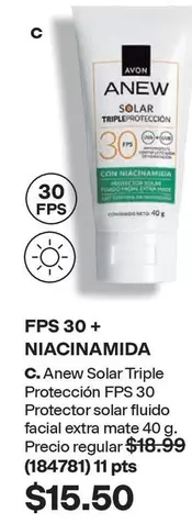 Avon - Anew Solar Triple Protección FPS 30 Protector solar fluido facial extra mate 40 g.