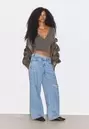 Jeans wide leg cintura cruzada