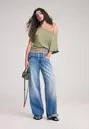 Jeans wide leg doble cintura