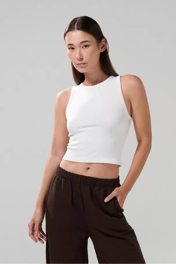 Camiseta unicolor crop top en tela acanalada con manga sisa