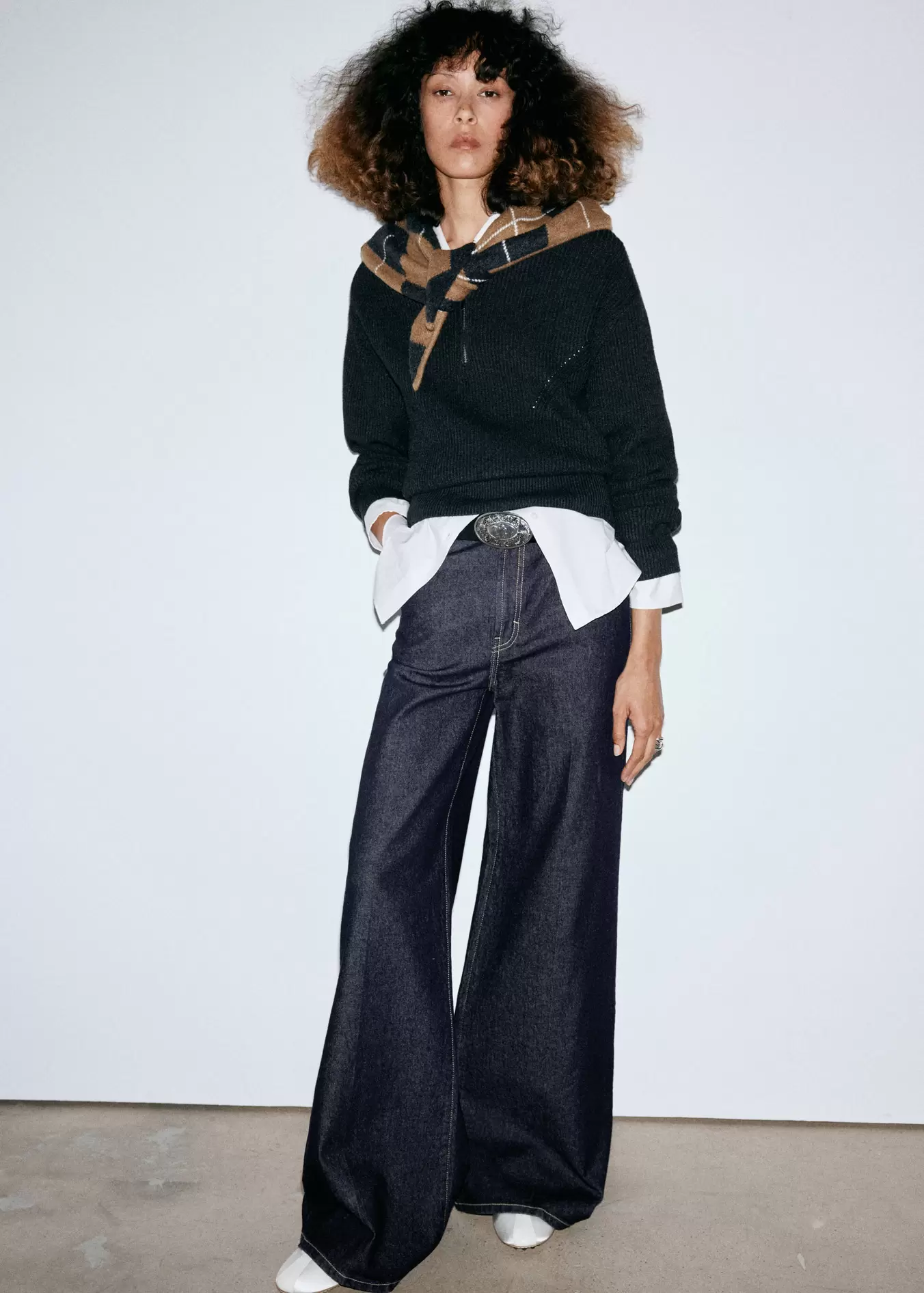 Jeans wide leg tiro alto