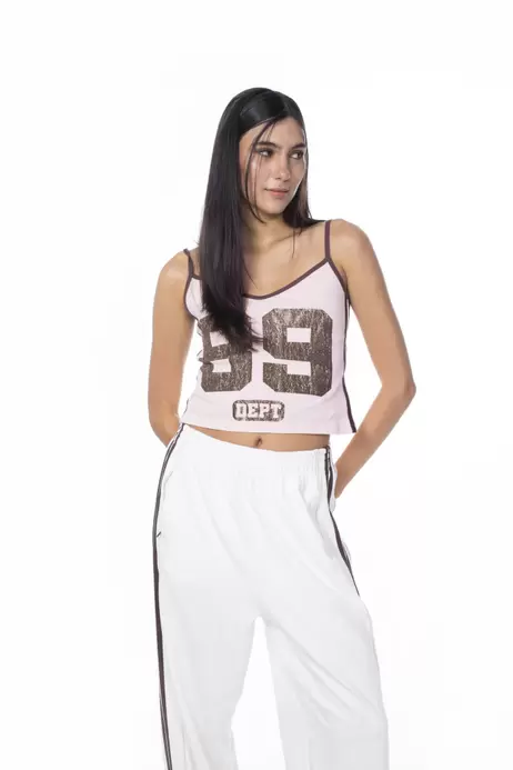 Camiseta manga sisa rosada en rib con arte college