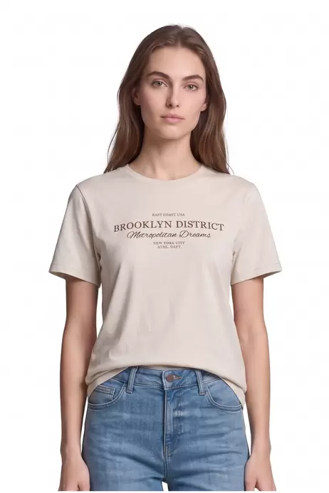 Camiseta college en algodón crema clara manga corta