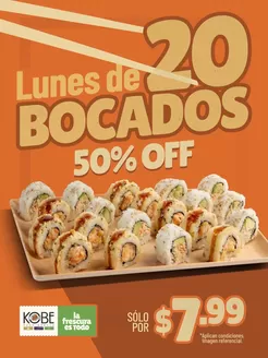 Catálogo Kobe Sushi Express | Lunes de 20 bocados | 2026-06-09T00:00:00.000Z - 2026-06-29T00:00:00.000Z