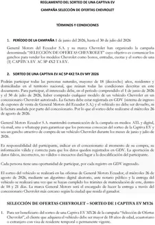 Catálogo Chevrolet | REGLAMENTO SORTEO CAPTIVA EV SELECCIÓN DE OFERTAS CHEVROLET | 2026-01-01T00:00:00.000Z - 2026-12-31T00:00:00.000Z