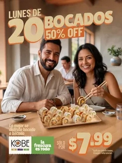 Catálogo Kobe Sushi Express | Lunes de 20 bocados 50%off | 2026-08-04T00:00:00.000Z - 2026-08-31T00:00:00.000Z