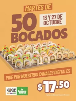 Catálogo Kobe Sushi Express | Martes de 50 bocados  | 2026-10-14T00:00:00.000Z - 2026-10-27T00:00:00.000Z