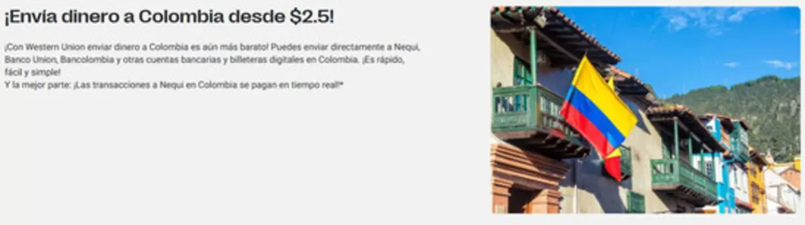 Catálogo Western Union | Envia dinero a colombia desde $2.5! | 2026-10-27T00:00:00.000Z - 2026-11-27T00:00:00.000Z