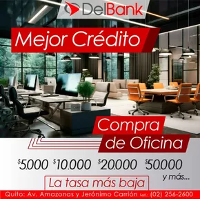 Catálogo Banco Delbank en Ambato | Compra de oficina  | 2025-10-07T00:00:00.000Z - 2025-10-24T00:00:00.000Z