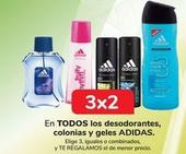 En TODOS los desodorantes, colonias y geles ADIDAS, Elige 3, iguales o combinadas, y TE REGALAMOS la de menor precio 