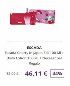 ESTADA  ESCADA  Escada Cherry In Japan Edt 100 Ml + Body Lotion 150 MI + Neceser Set Regalo  46,11 € 44%  83,00 € 