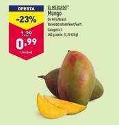OFERTA  -23%  1,29  0,99  Unidad  EL MERCADO Mango  De Perú/Brasil.  Variedad esteen/kent/keitt.  Categoria L 450 g aprox. [2,20 €/kg) 