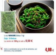 ABORDO  C-592 WAKAME Bolsa 1 kg Caja: 10 Bolsas  La ración de 100 g le sale a 0,50 €  Solos o combinados con un sin fin de alimentos, son deliciosos y muy saludables  4,99 € 