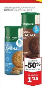 SANTIVERI  3885  GALLETAS INTEGRALES  AVENA  DAY COOKIES  &&  1900  0%  SANTIVERI  TESE  ALLETAS TEGRALES  CACAO  OCOA OOKIES  2a unitat  -50%  la unitat 2,30  0%  2a unitat  1'15 