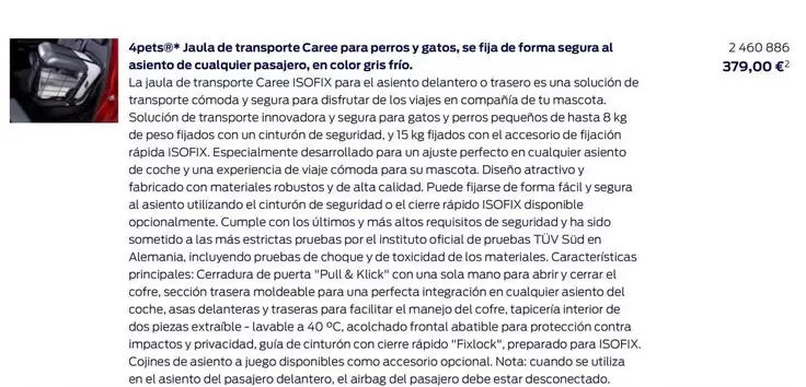 4pets - Jaula De Transporte Caree Para Perros Y Gatos/ Se Fija De Forma Segura Al Asiento De Cualquer Pasajero/ En Color Gris Frio